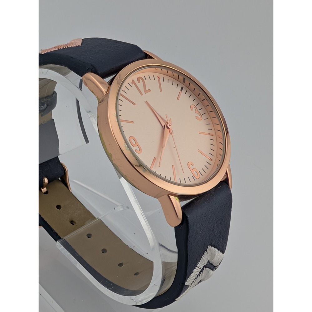 Accutime Watch Women 36mm Rose Gold Case Embrodiered Navy Band- New Battery - Picture 2 of 8
